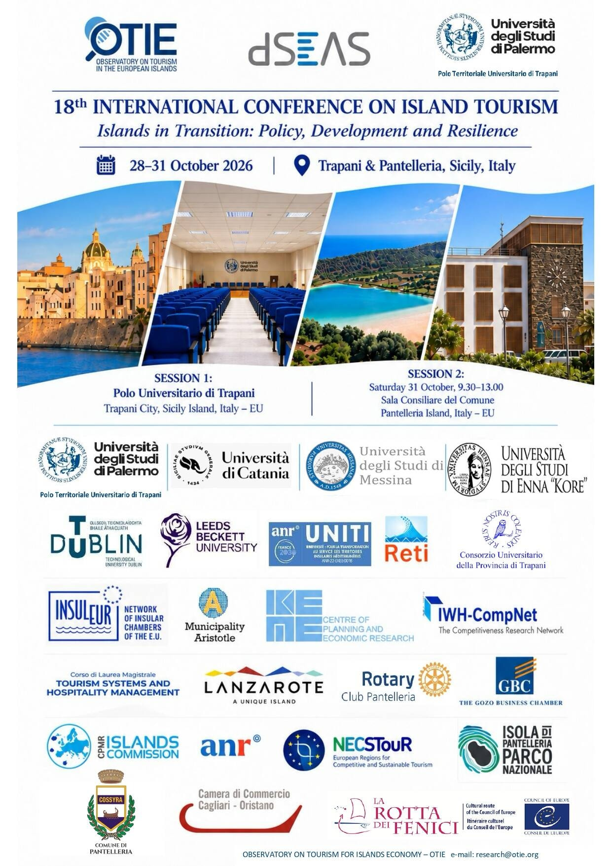 L'immagine ritrae scorci fotografici di Trapani e Pantelleria, le date dell'evento (28-31 ottobre 2026) e l'elenco dei partner