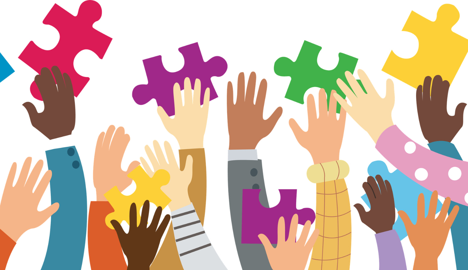 mani che tengono pezzi di puzzle colorati