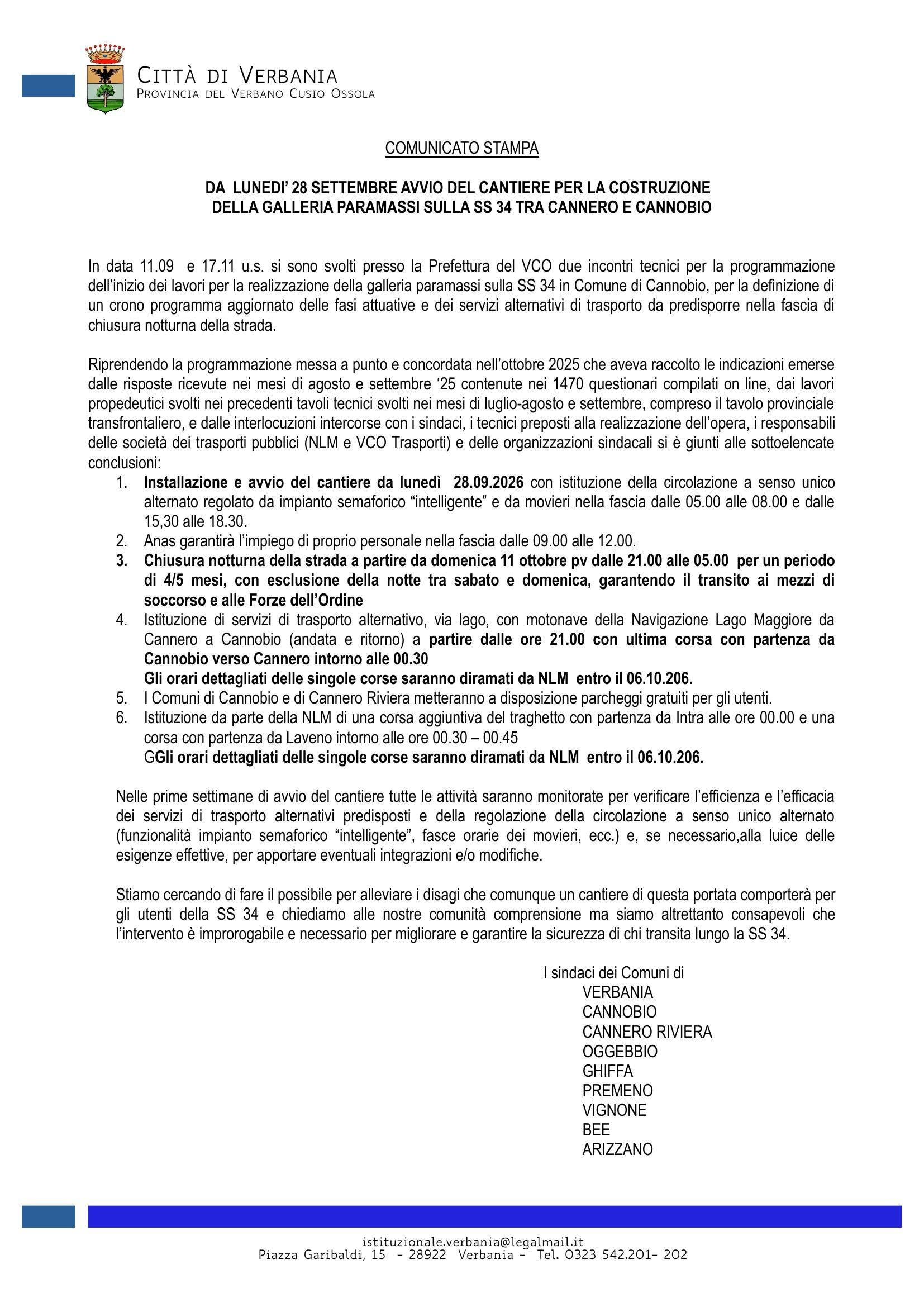 Il Comunicato stampa ufficiale in cui si annunciano i lavori