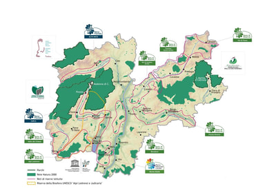 Mappa delle 10 Reti di Riserve e dei Parchi del Trentino