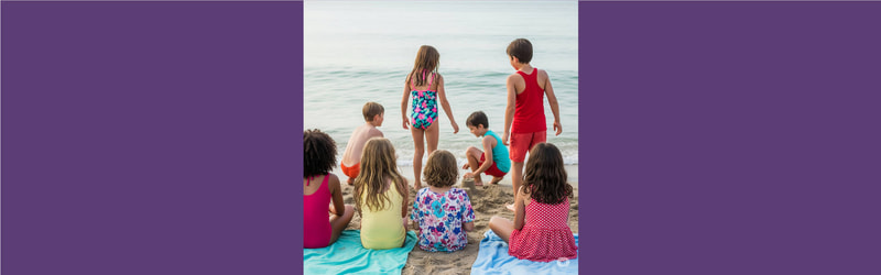 Immagine creata da gemini AI che ritrae bambini al mare di schiena