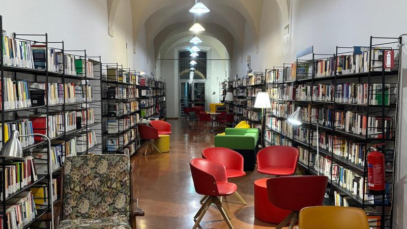 Biblioteca trisi, scaffali con libri della sala principale 