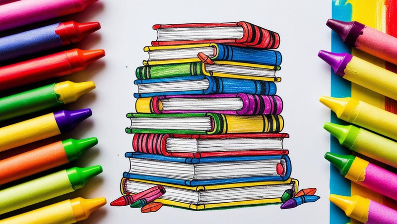 Libri scolastici disegnati a pastello