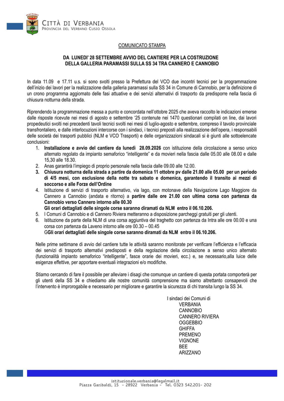 Il Comunicato stampa ufficiale in cui si annunciano i lavori