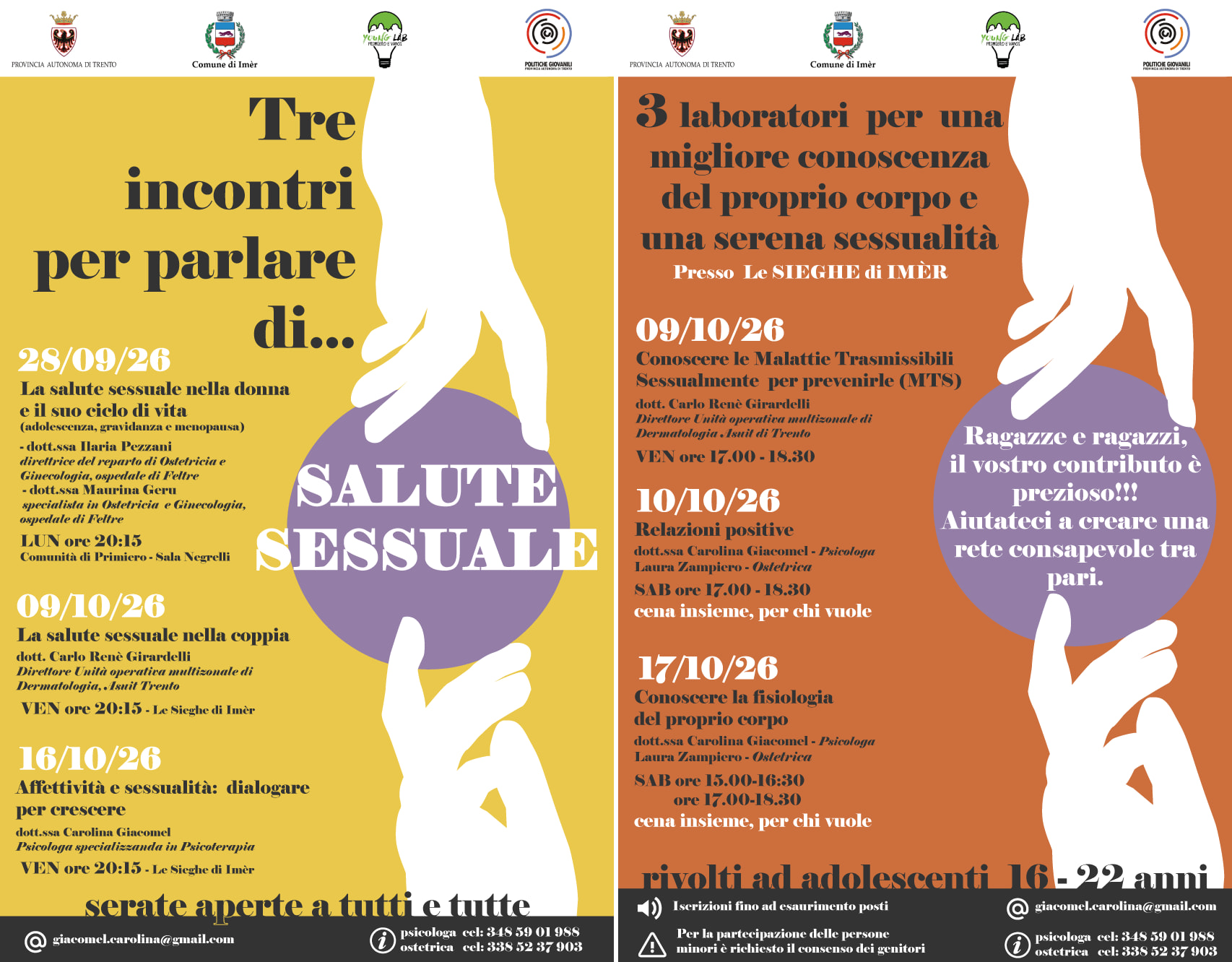 Locandine Tre incontri e Tre laboratori per la salute affettiva e sessuale