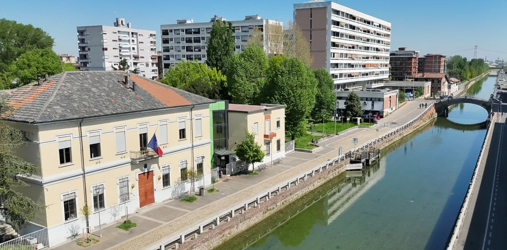 Vista aerea sede comunale IV Novembre sul Naviglio